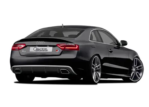 Koupit Online CARACTERE spoiler pod originální zadní nárazník pro Audi A5 (8T3) Coupé Facelift r.v. od 2013 s exteriérovým paketem S-Line, provedení s výřezem pro originální koncovku výfuku na obou stranách pro motory 3,0TFSI, 3,0TDI