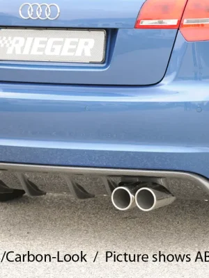 Nejprodávanější Rieger vložka zadního nárazníku pro Audi A3 8P 3-dvéř., kabriolet po faceliftu, plast ABS bez povrchové úpravy, pro dvojité koncovky na obou stranách 4x76 mm