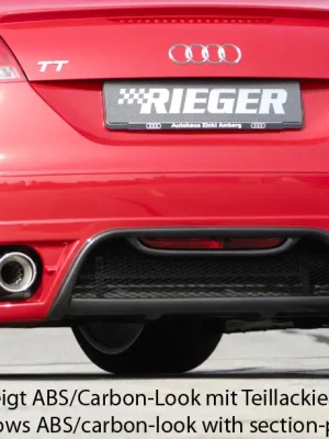 Cenový Hit Rieger spoiler pod zadní nárazník pro Audi TT 8J kupé, roadster před faceliftem r.v. 09/06-06/10, plast ABS s povrchovou úpravou Carbon-Look, pro dvojité koncovky vlevo/vpravo