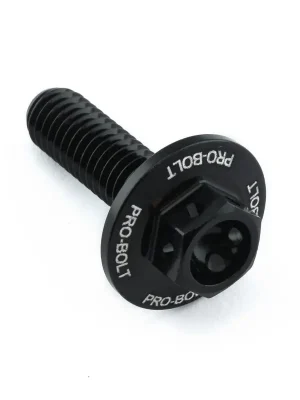 Autentický Pro-Bolt hliníkový šroub s šestihrannou hlavou 16 mm, závitem M6 x 1,00 mm a délkou závitu 20 mm, barva: černá