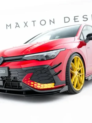Maxton Design "Street Pro" spoiler pod přední nárazník s křidélky pro Volkswagen Golf GTI Mk8 Facelift, plast ABS bez povrchové úpravy, Clubsport, s černou a červenou linkou Horká Nabídka