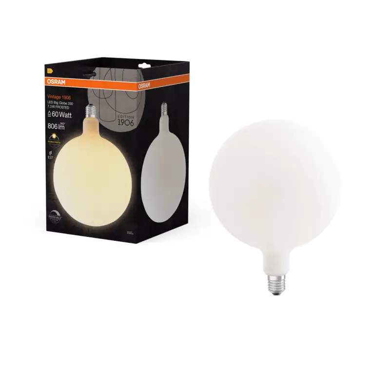 Hit Sezóny Ledvance matná LED žárovka velká E27 7.3W VINTAGE GLOBE, teplá bílá