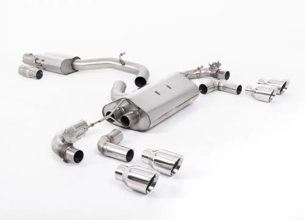 Nejprodávanější Milltek Sport výfukový systém cat-back 80mm / 3.15" Race s klapkami - s rezonátorem pro Volkswagen Golf Mk7.5 R 2.0 TSI 300PS (s GPF) - 80mm Race Systems 2019-2022, GT-100 kulaté leštěné koncovky, typ koncovek GT-100 leštěné