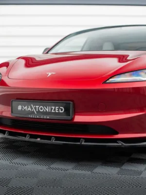 Akce Maxton Design spoiler pod přední nárazník ver.2 pro Tesla Model 3 Mk1 Project Highland Facelift, černý lesklý plast ABS